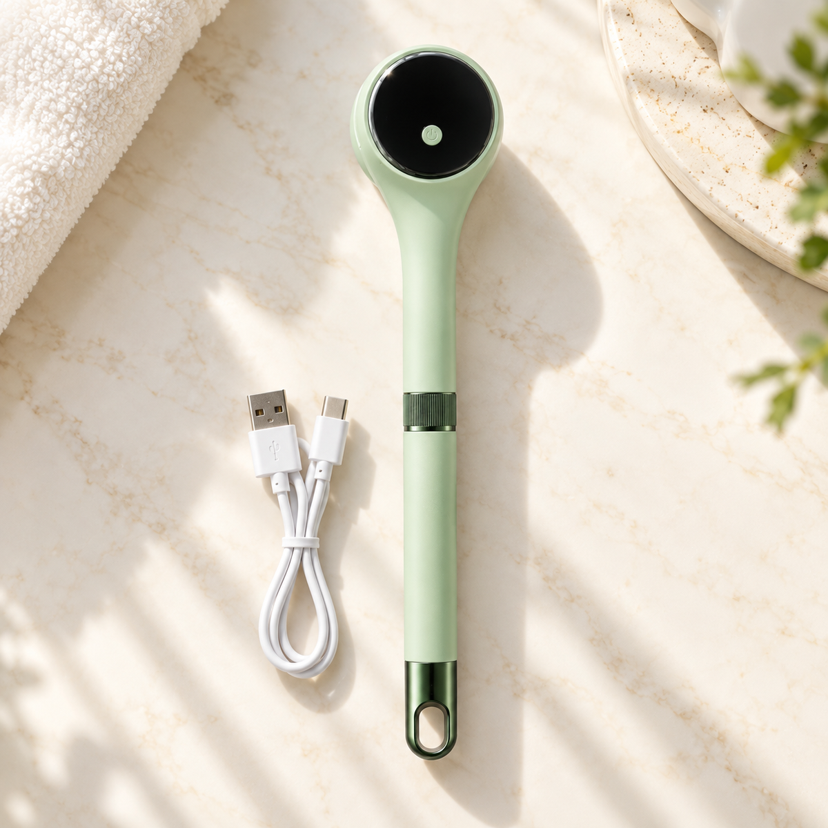 Luma Lather Reach pale mint handle with USB-A to USB-C cable